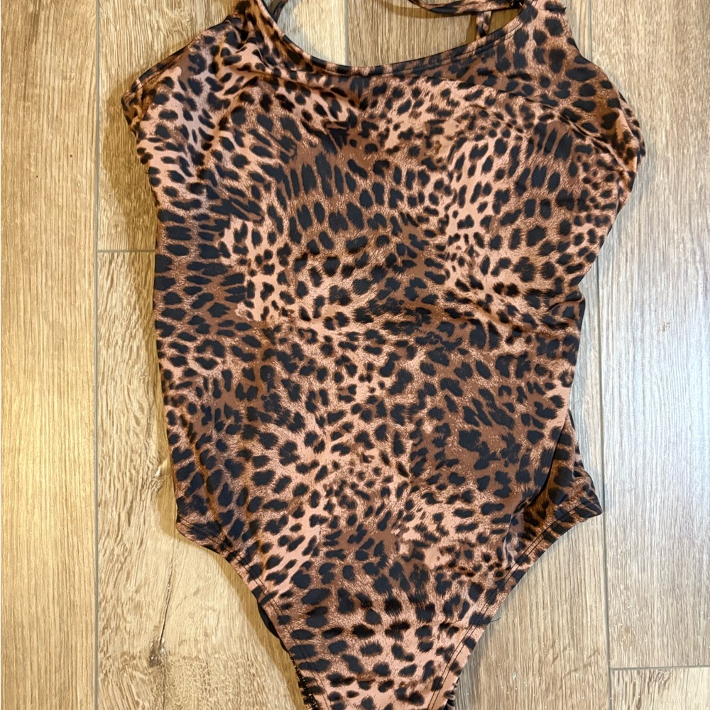Time and Tru Brown Leopard Print Swimsuit